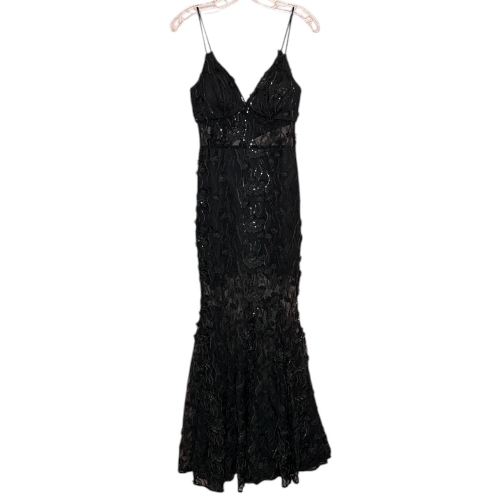 L’ATISE by Amy Black Sequin Lace Mermaid Evening Gown Dress Women’s. Size Small